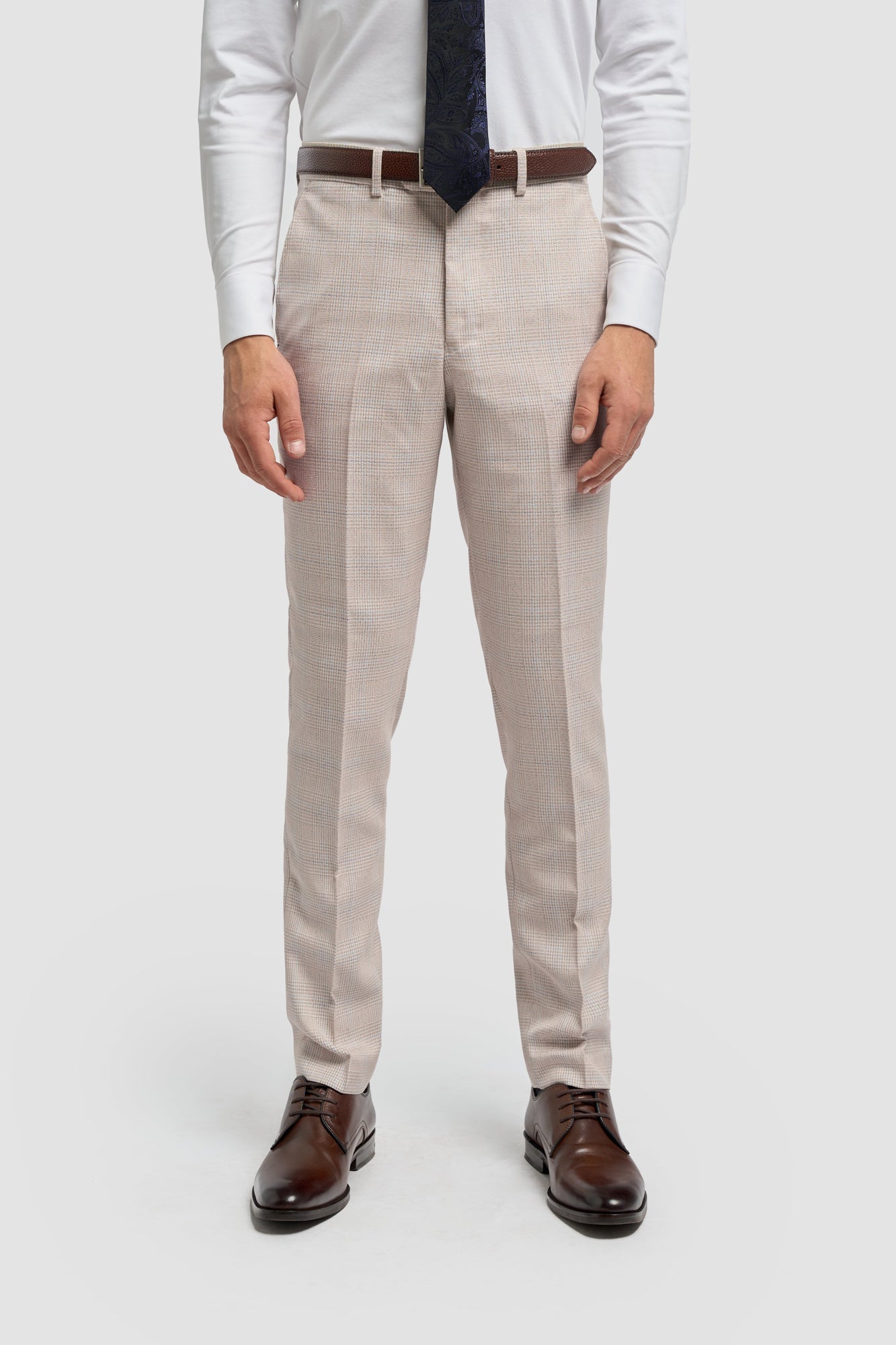 Caridi - Men's Tweed Beige Wedding Trousers