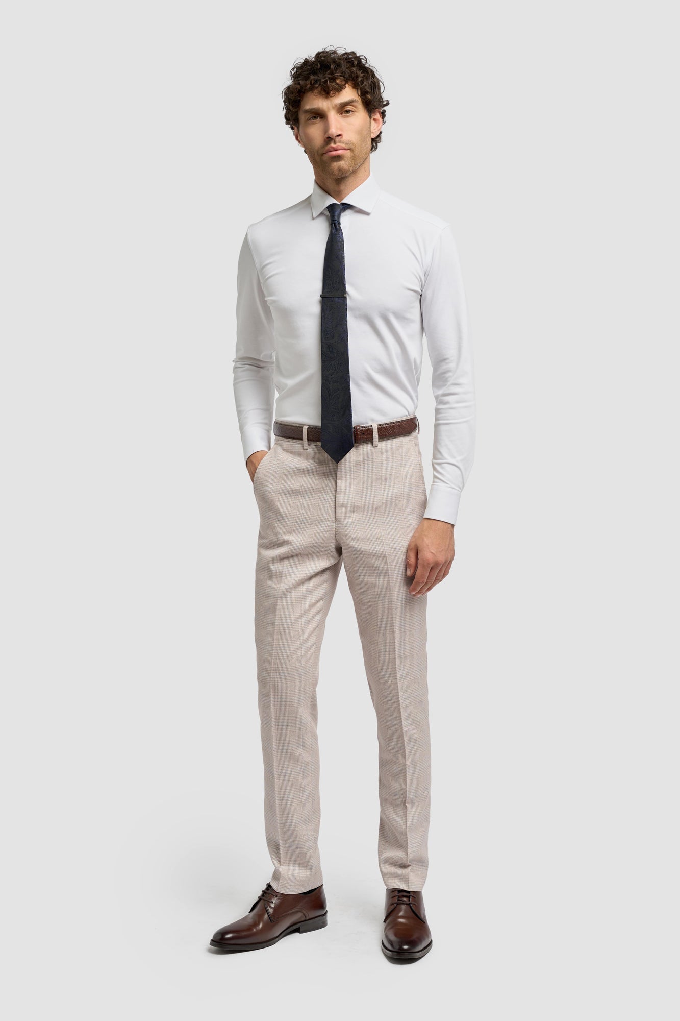 Caridi - Men's Tweed Beige Wedding Trousers