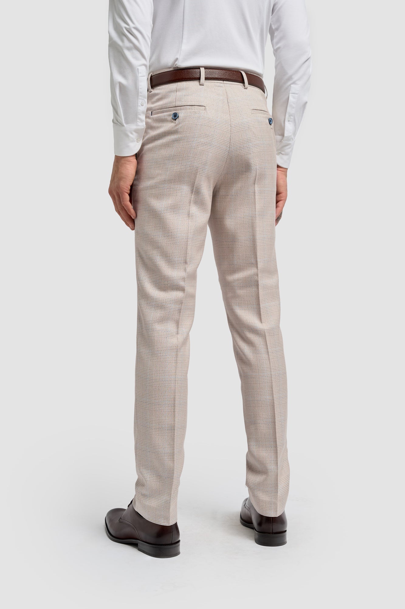 Caridi - Men's Tweed Beige Wedding Trousers