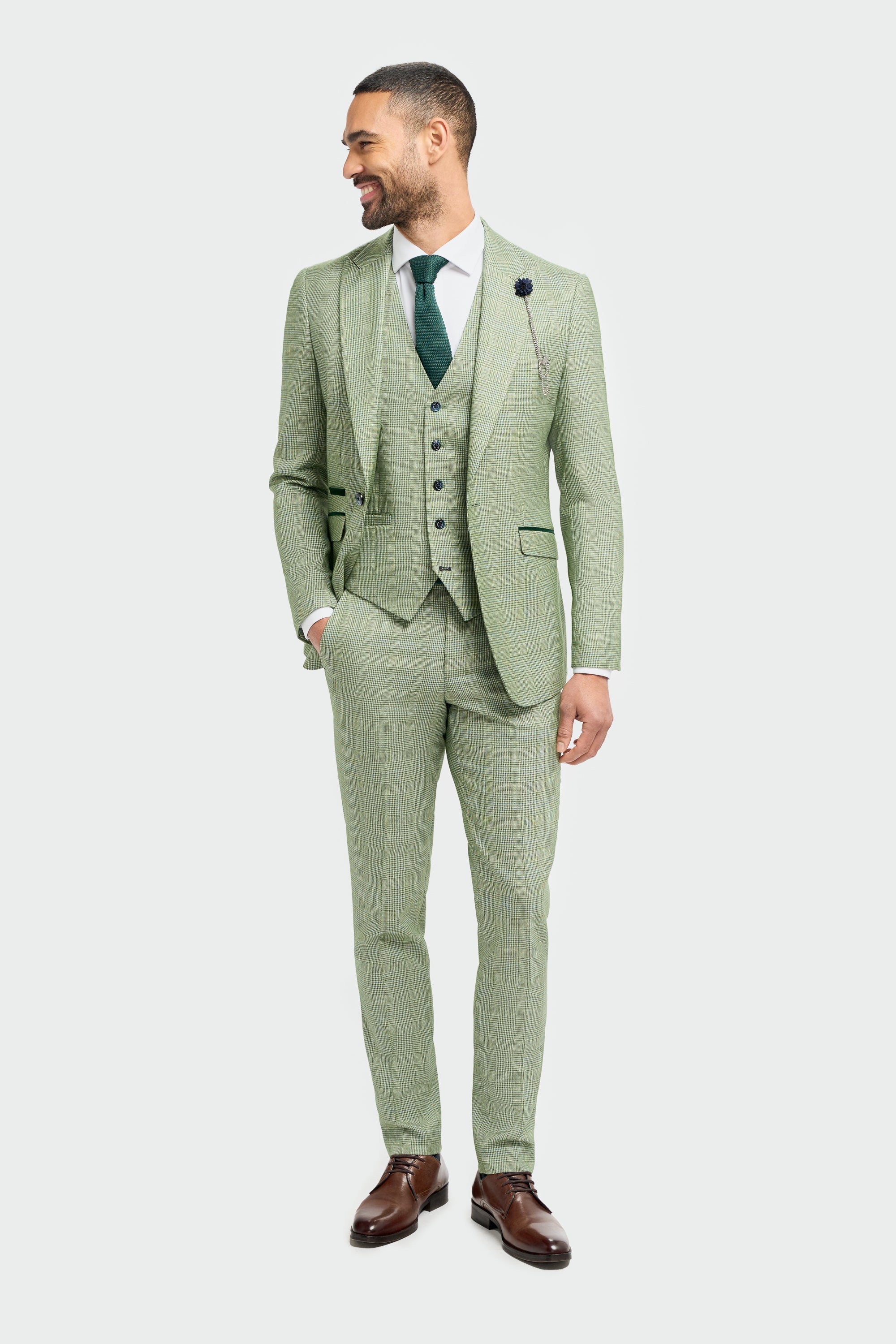 Caridi - Men's Sage Green Checked Tailored Fit Blazer