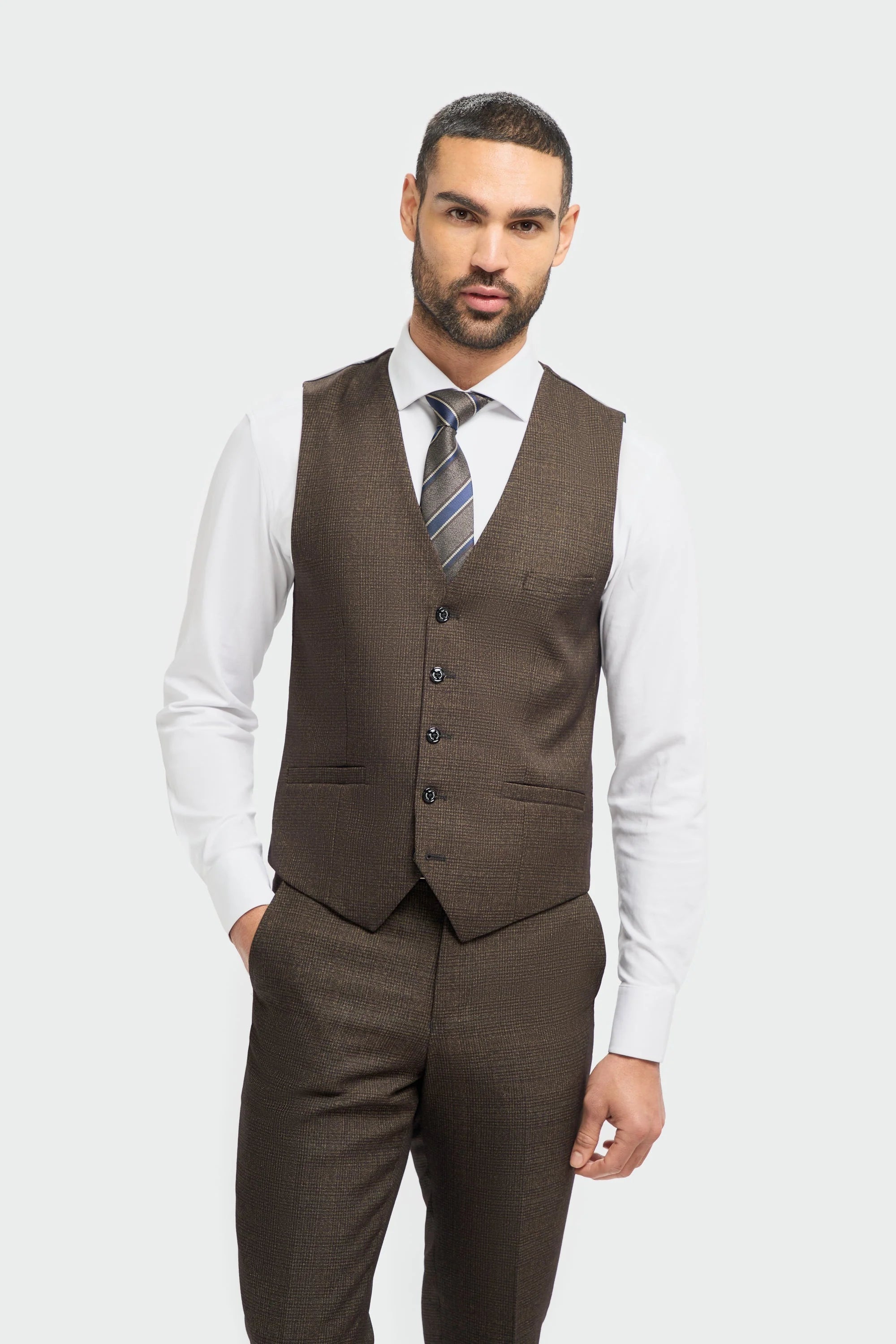 Caridi - Men's Tweed Brown Waistcoat