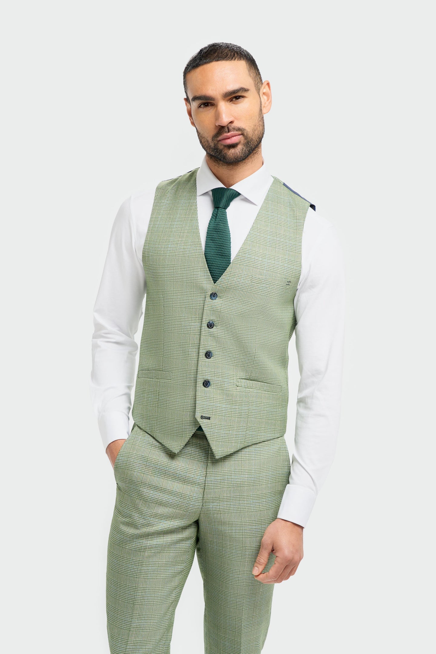Caridi - Men's Sage Green Checked Waistcoat