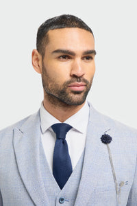 Mens 3 Piece Check Suit Tweed Light Blue Tailored Fit Wedding Peaky Classic