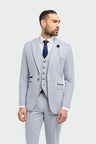 Mens 3 Piece Check Suit Tweed Light Blue Tailored Fit Wedding Peaky Classic