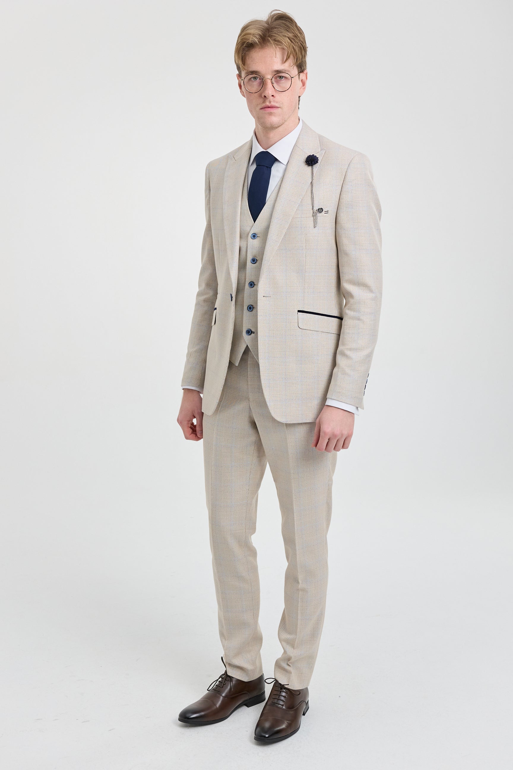 Mens Cream 3 Piece Wedding Suit - Cavani CARIDI Mens Cream 3 Piece Wedding Suit - Cavani CARIDI