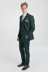 Mens 3 Piece Check Suit Tweed Olive Green Tailored Fit Wedding Peaky Classic