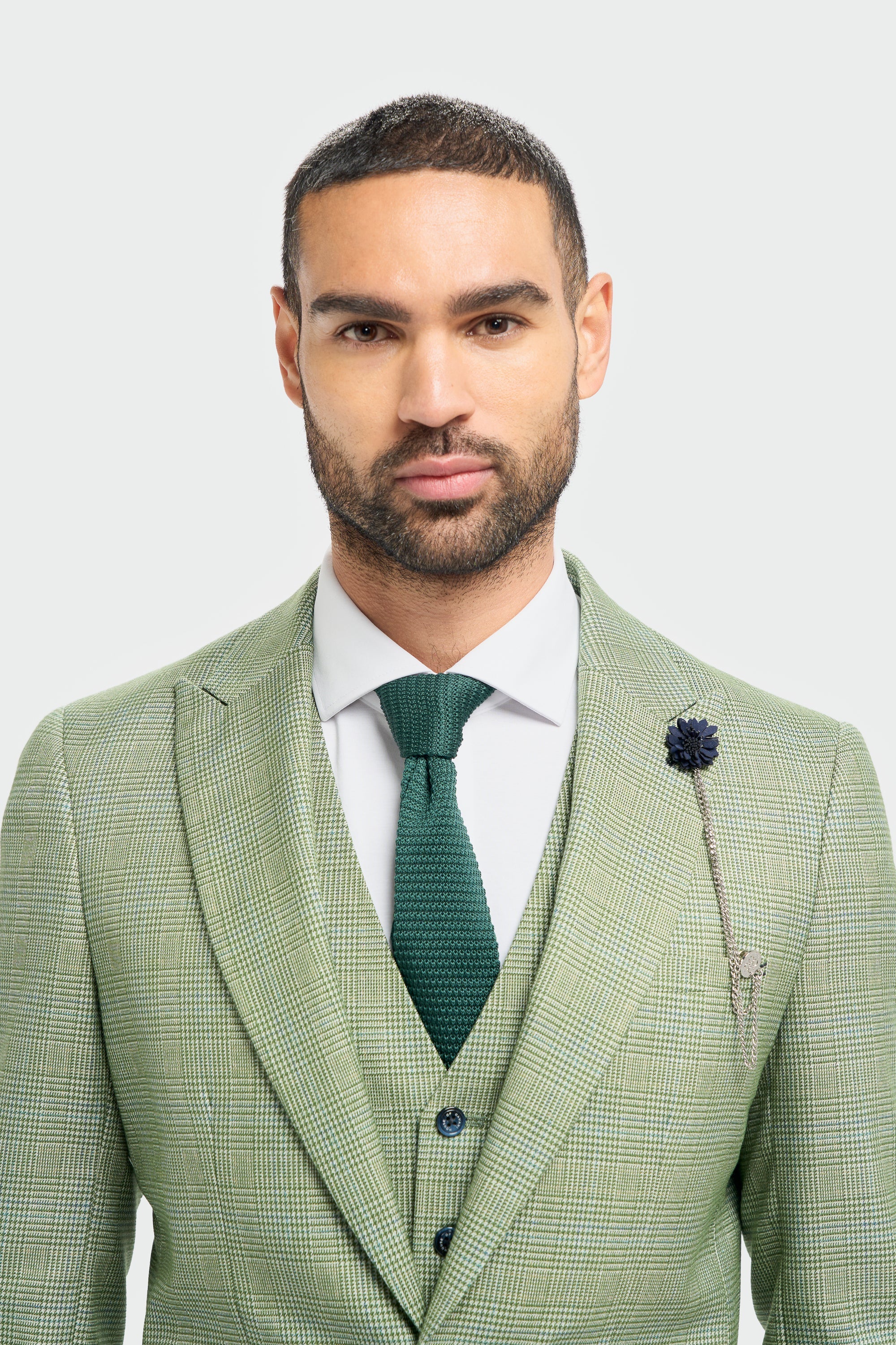 Caridi - Men's Sage Green 3 Piece Checked Suit
