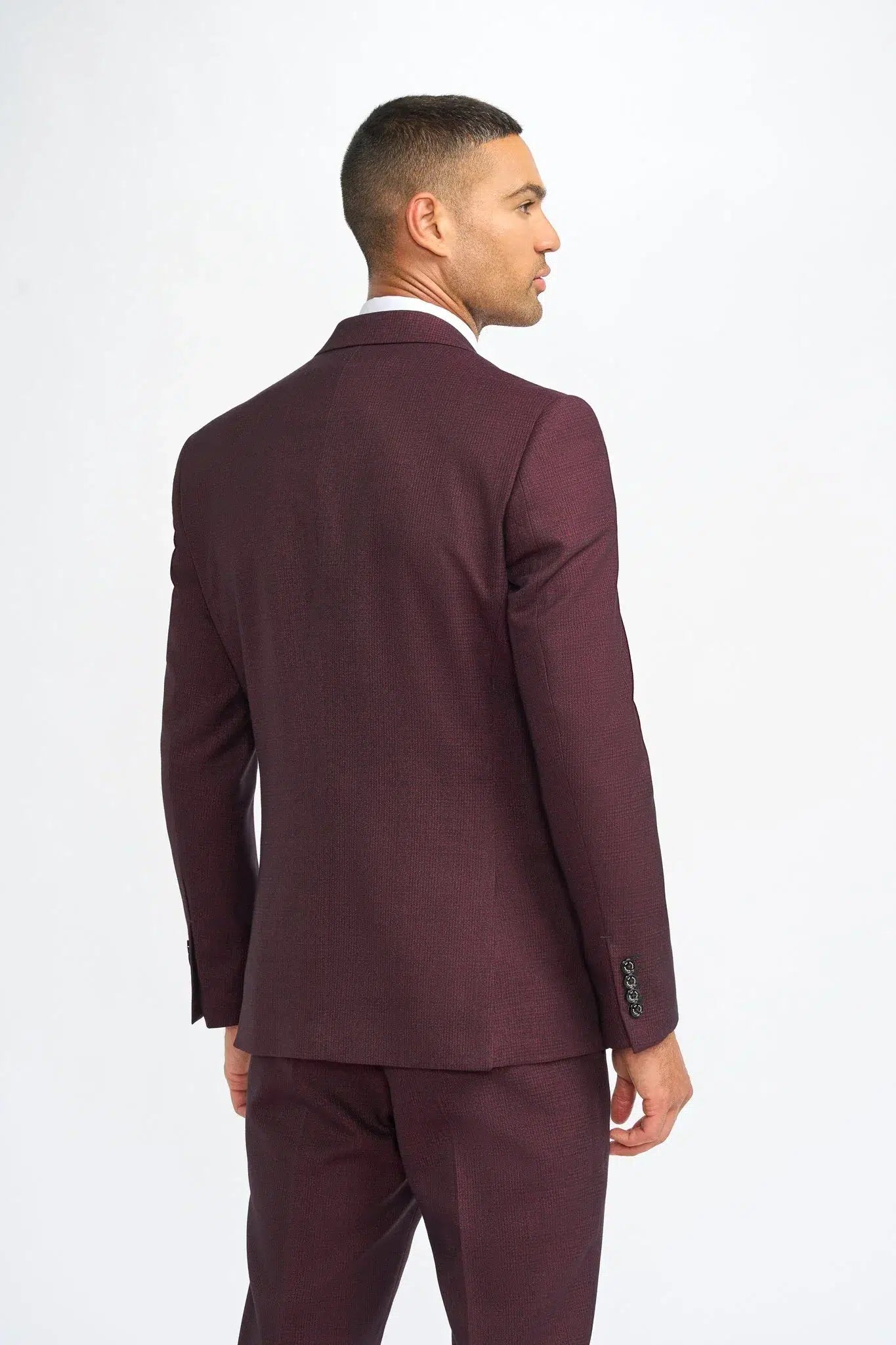 Caridi - Men's Burgundy 3 Piece Checked Suit Caridi - Men's Burgundy 3 Piece Checked Suit