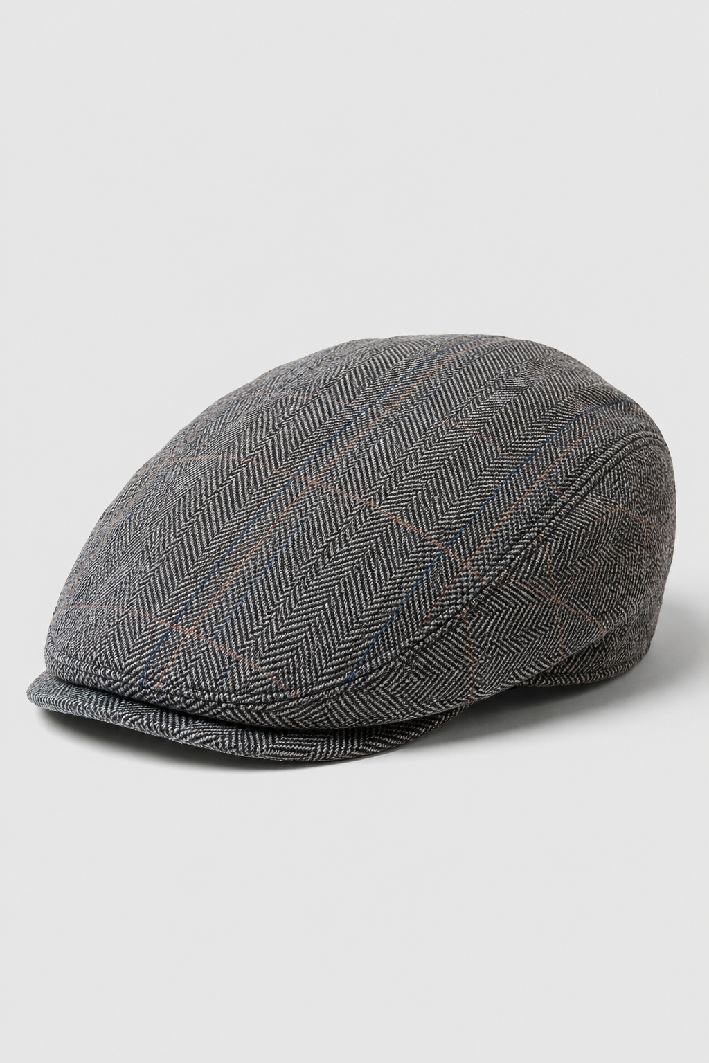 Cavani Albert Mens Tweed Flat Cap - Herringbone Tweed Wool Grandad Flat Hats Vintage - Tan Brown/Charcoal Grey