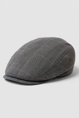 Cavani Albert Mens Tweed Flat Cap - Herringbone Tweed Wool Grandad Flat Hats Vintage - Tan Brown/Charcoal Grey