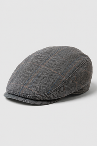 Cavani Albert Mens Tweed Flat Cap - Herringbone Tweed Wool Grandad Flat Hats Vintage - Tan Brown/Charcoal Grey