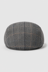 Cavani Albert Mens Tweed Flat Cap - Herringbone Tweed Wool Grandad Flat Hats Vintage - Tan Brown/Charcoal Grey