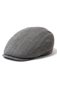 Cavani Albert Mens Tweed Flat Cap - Herringbone Tweed Wool Grandad Flat Hats Vintage - Tan Brown/Charcoal Grey