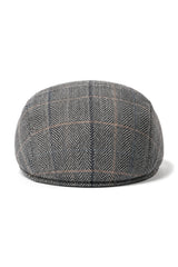 Cavani Albert Mens Tweed Flat Cap - Herringbone Tweed Wool Grandad Flat Hats Vintage - Tan Brown/Charcoal Grey