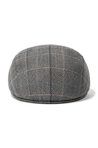 Cavani Albert Mens Tweed Flat Cap - Herringbone Tweed Wool Grandad Flat Hats Vintage - Tan Brown/Charcoal Grey