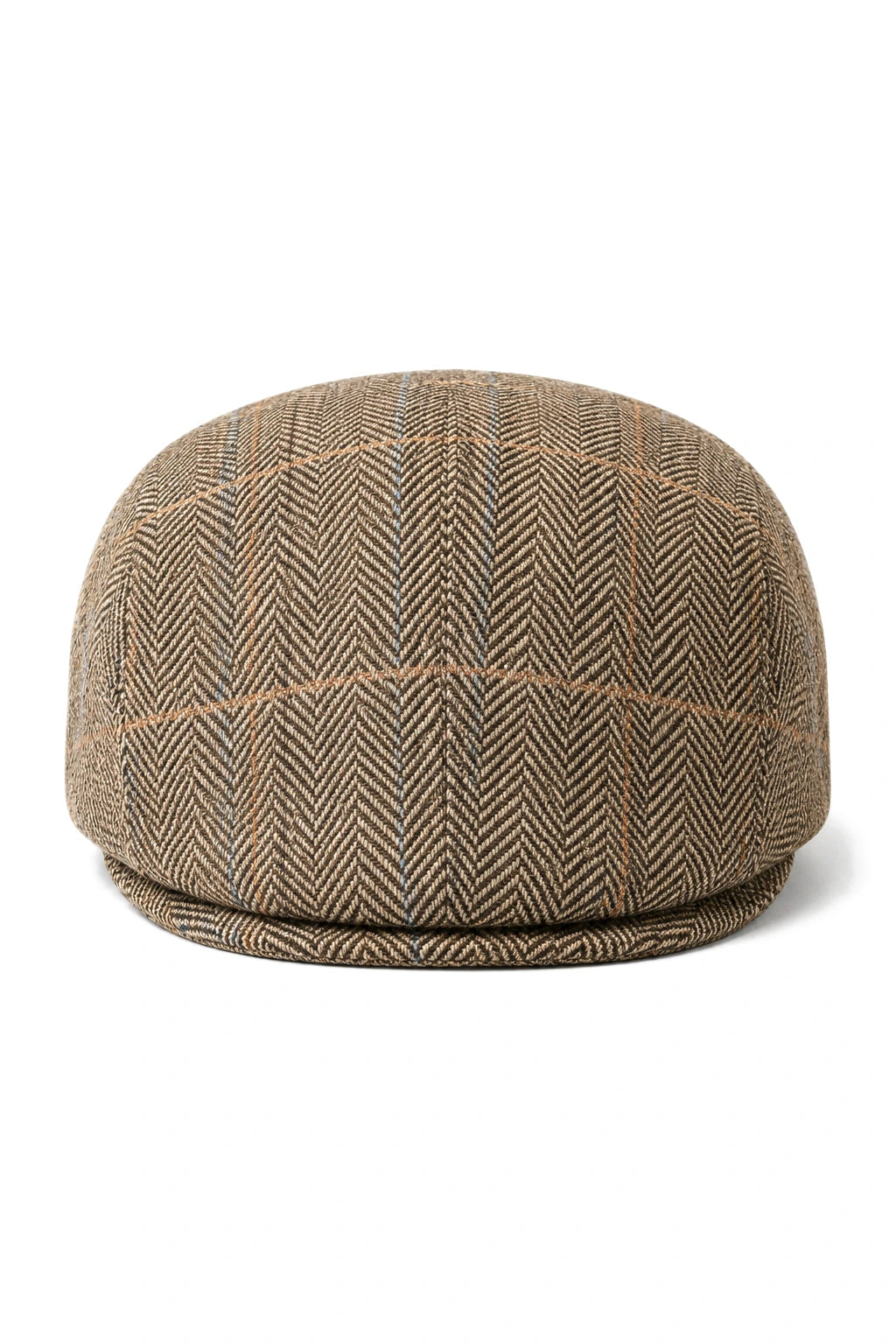 Cavani Albert Mens Tweed Flat Cap - Herringbone Tweed Wool Grandad Flat Hats Vintage - Tan Brown/Charcoal Grey