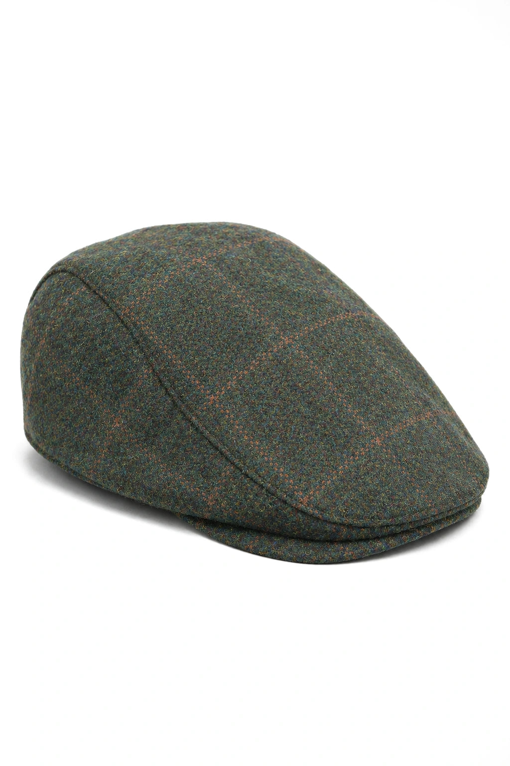 Cavani Kempson Flat Cap - Mens Tweed Wool Check Grandad Hat Vintage - Olive Green/Navy Blue