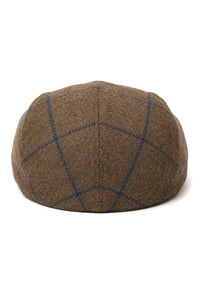Cavani Kempson Flat Cap - Mens Tweed Wool Check Grandad Hat Vintage - Olive Green/Navy Blue