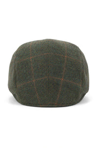 Cavani Kempson Flat Cap - Mens Tweed Wool Check Grandad Hat Vintage - Olive Green/Navy Blue
