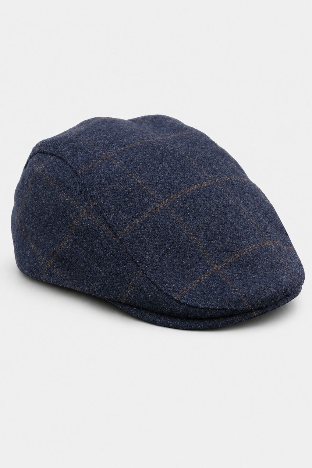 Cavani Kempson Flat Cap - Mens Tweed Wool Check Grandad Hat Vintage - Olive Green/Navy Blue