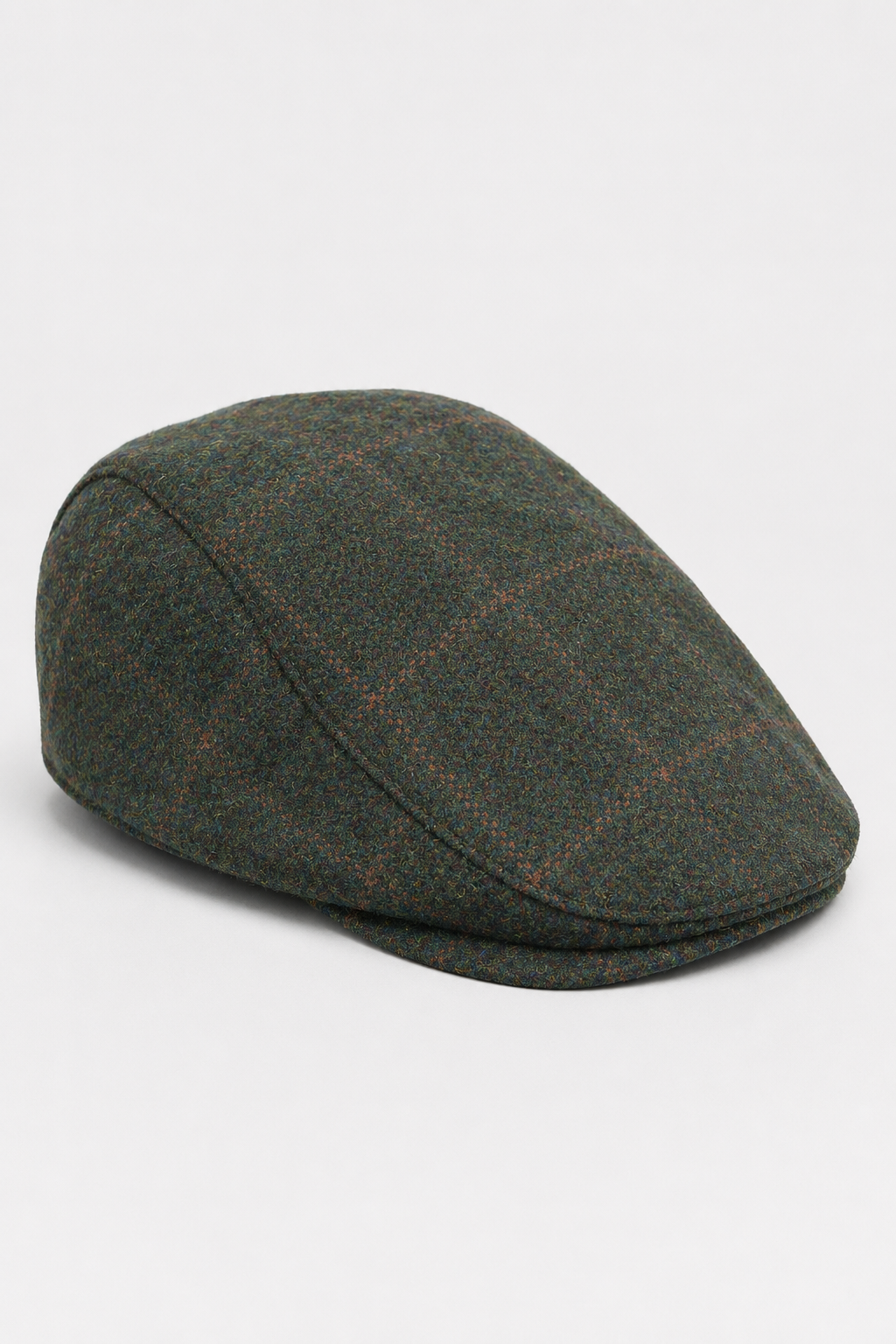 Cavani Kempson Flat Cap - Mens Tweed Wool Check Grandad Hat Vintage - Olive Green/Navy Blue