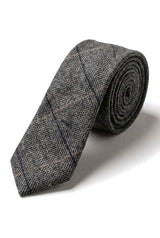 Charcoal Grey Check Tweed Tie with Hankie and Tie Clip - Charcoal Grey