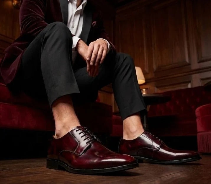 Chester - Men's Burgundy High-Shine Polished Derby Shoes