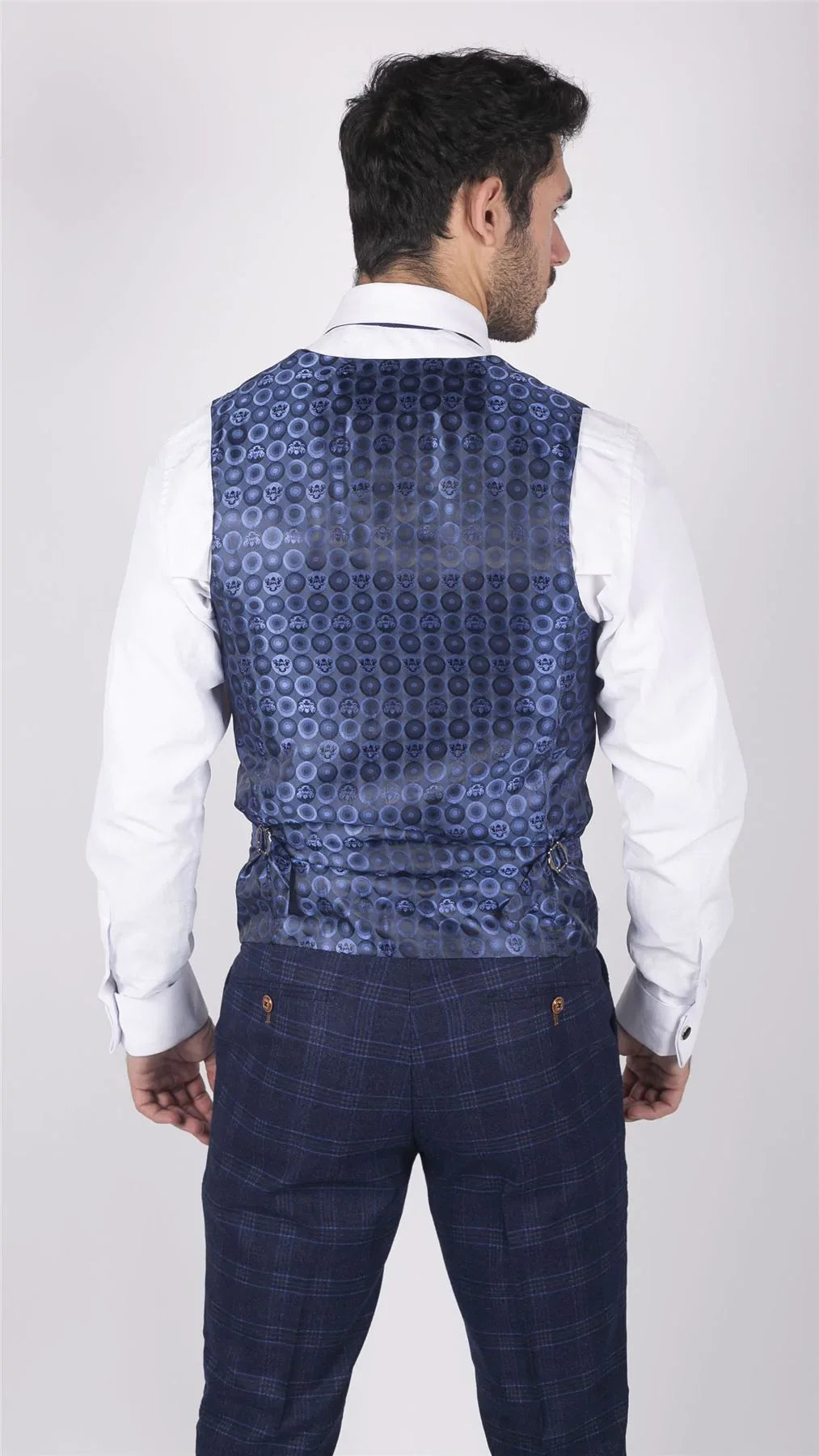 Mens Marc Darcy Blue Check Prince Of Wales 3 Piece Suit Smart Casual Slim Fit Chigwell
