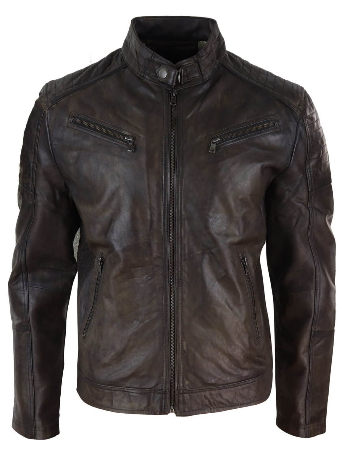 Calif Brown Racer Real Leather Brown Classic Mens Racer Jacket - Brown Racer: Buy Online ...