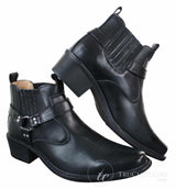 CLASSIQUE MBO 3136 Mens Tan Brown Black Ankle Boots Leather Slip On Cowboy Western Riding Buckle