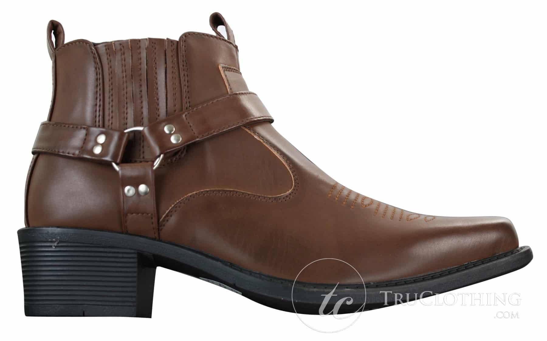 CLASSIQUE MBO 3136 Mens Tan Brown Black Ankle Boots Leather Slip On Cowboy Western Riding Buckle