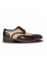 Cole - Men's Brown Leather Canvas Detailing Brogue Shoes