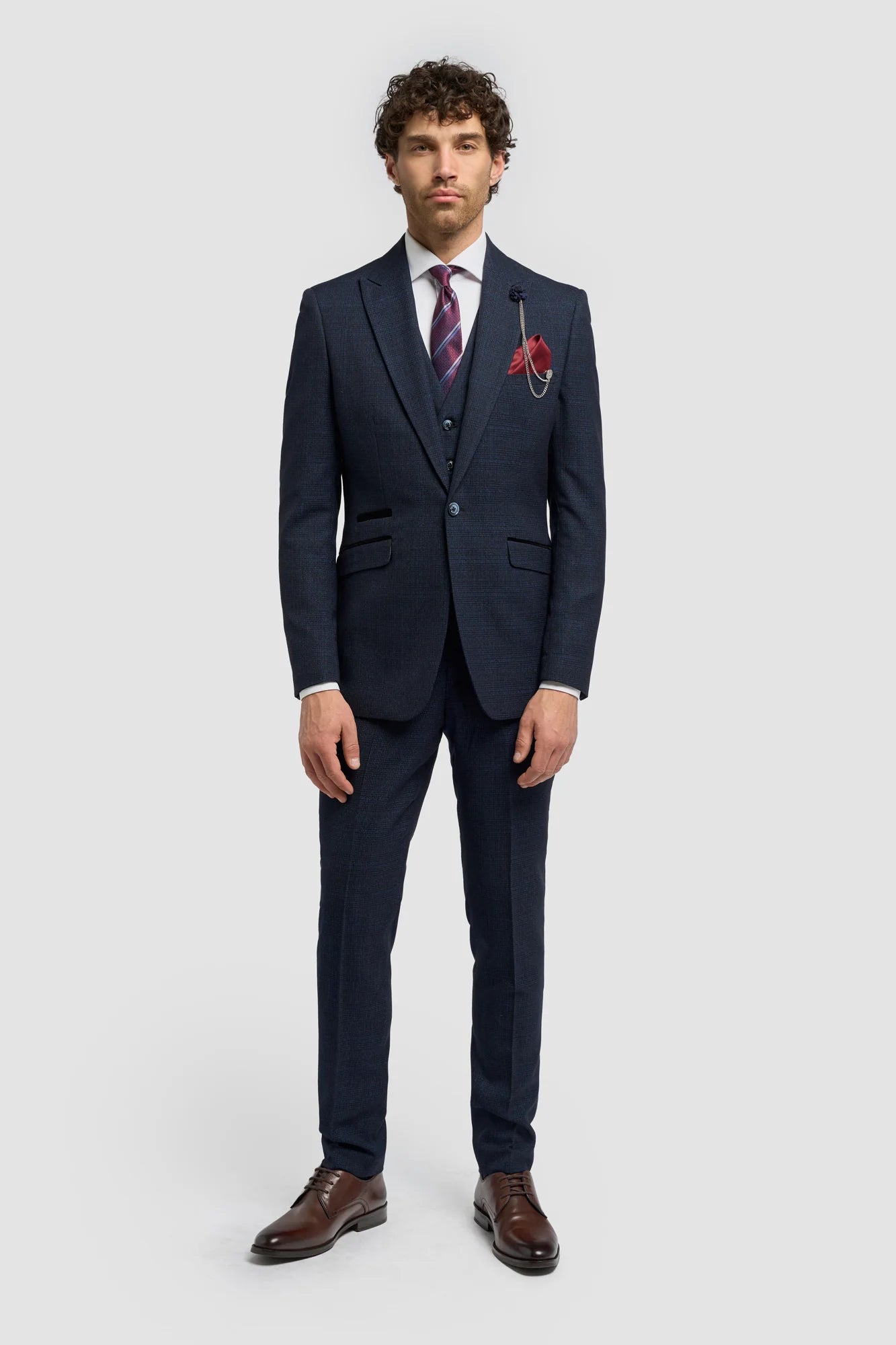 Cavani Connall - Men's Navy-Blue Check Vintage Suit Cavani Connall - Men's Navy-Blue Check Vintage Suit