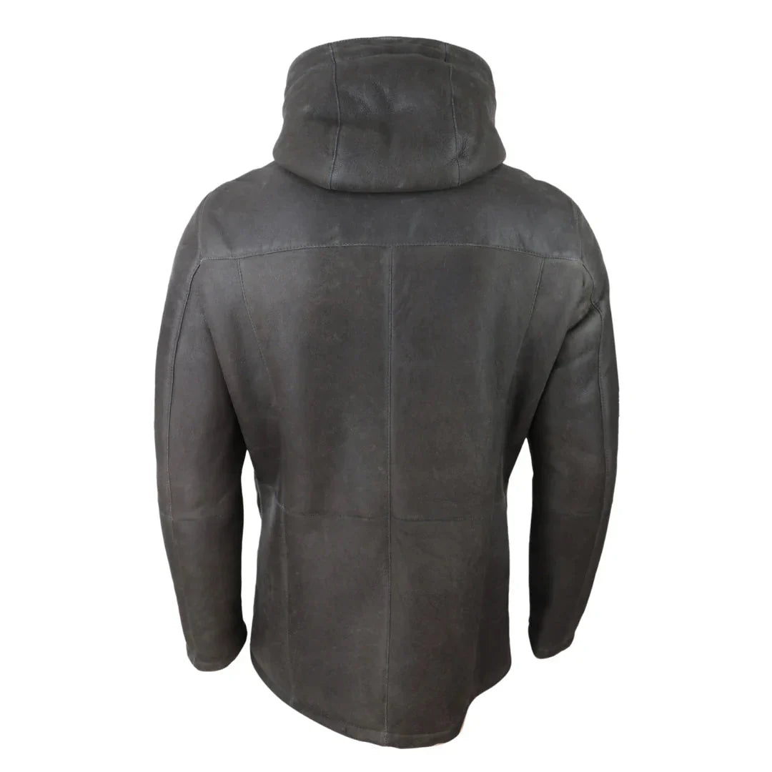 Men's 3/4 Brown Soft Sheepskin Hood Jacket 3/4 Coat Classic Warm Winter