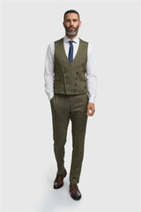 Damon - Men's Olive Green Double Breasted Waistcoat
