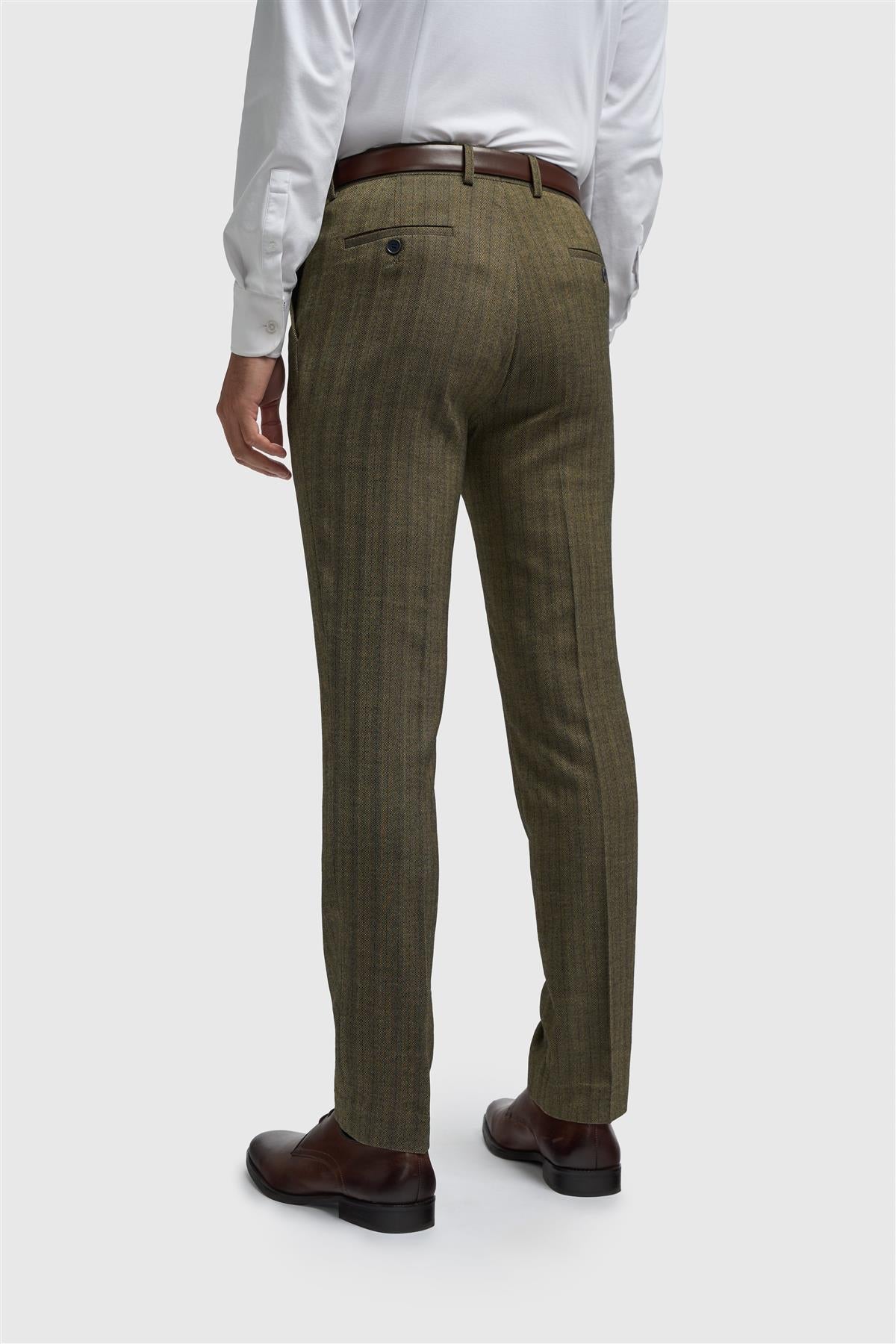 Damon - Men's Olive Green Tweed Trousers