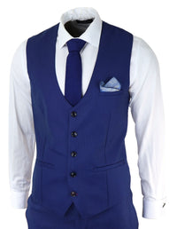 Mens 3 Piece Royal Blue Suit Slim Fit Classic Grooms Marc Darcy Danny Classic Wedding