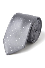 Dotted Silver Neck Tie Gift Set Pocket Square Cuff Links Tie Pin Polka Dot Satin
