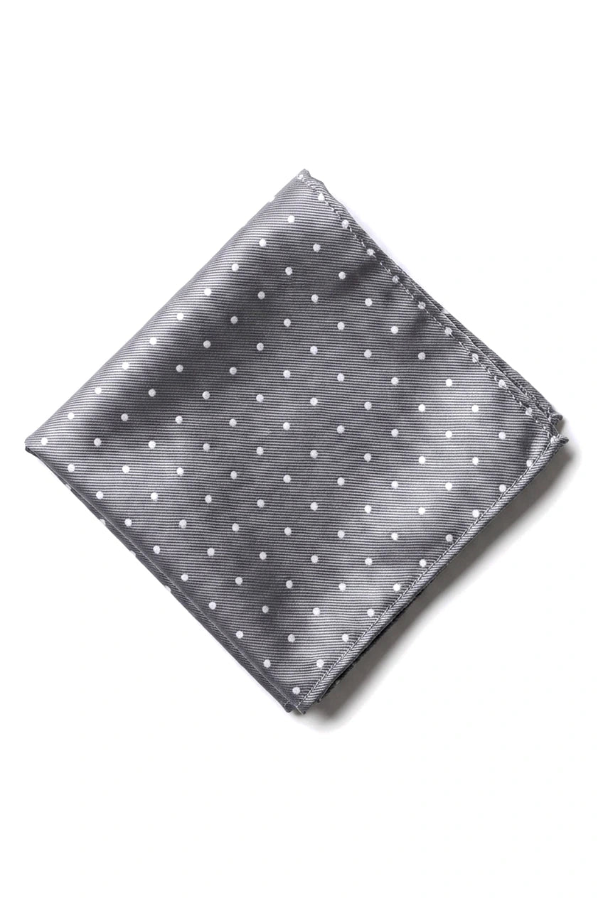 Dotted Silver Neck Tie Gift Set Pocket Square Cuff Links Tie Pin Polka Dot Satin