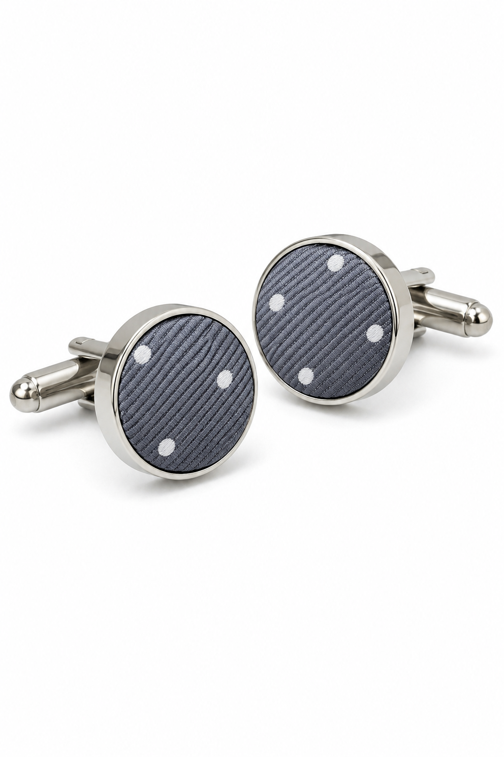 Dotted Silver Neck Tie Gift Set Pocket Square Cuff Links Tie Pin Polka Dot Satin