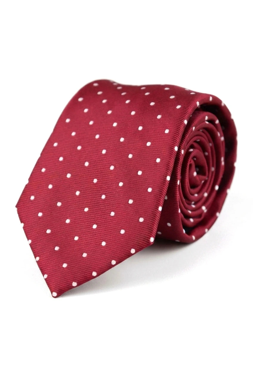 Dotted Wine Neck Tie Gift Set Pocket Square Cuff Links Tie Pin Polka Dot Satin