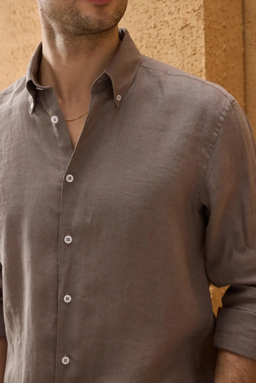 brown linen dress shirt Perry Ellis Men's Linen Short Sleeve Shirt in Kentucky Blue, Size XL, Solid, Regular