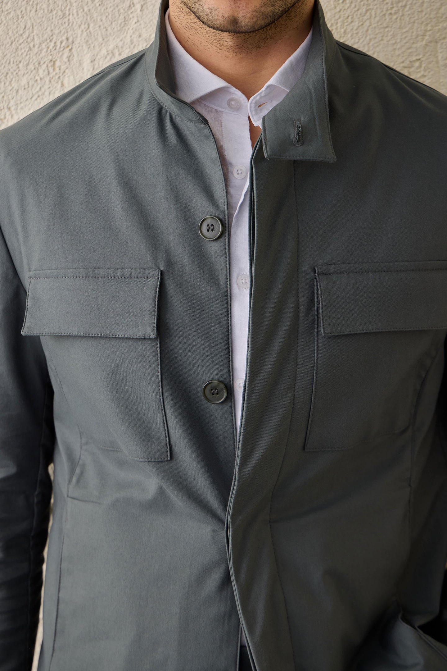Men’s Sage Green Cotton Blend Safari Jacket & Beige Trousers Set Smart Casual Outfit