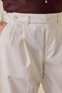 White Pleated Smart Casual Trousers for Men Tailored Classic Fit
