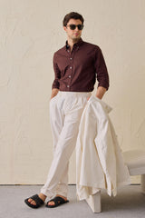 Men’s White Smart Casual 2 Piece Suit Safari Style Stand Collar Stretch Set