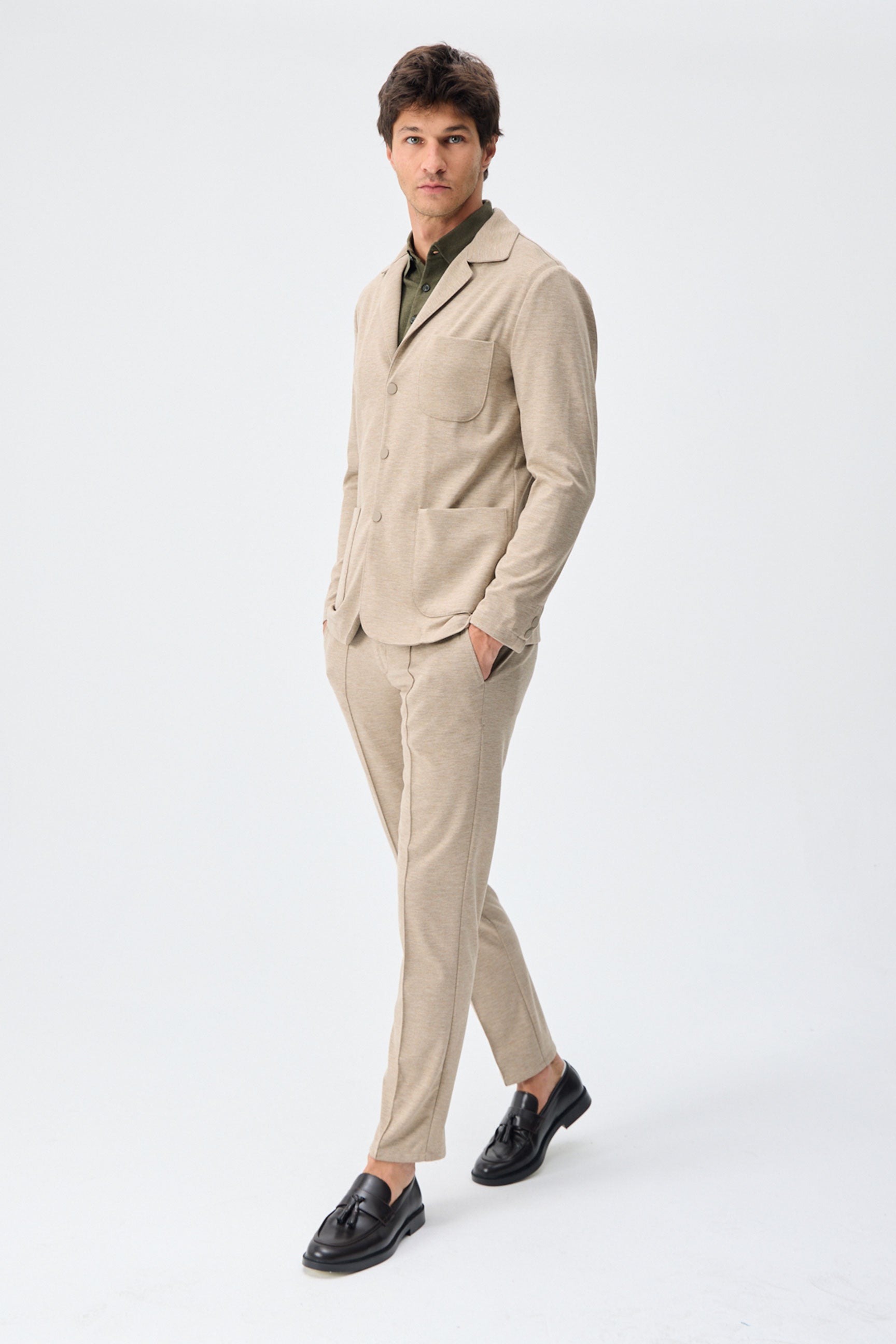Men’s Beige Soft Jersey Blazer Smart Casual Jacket
