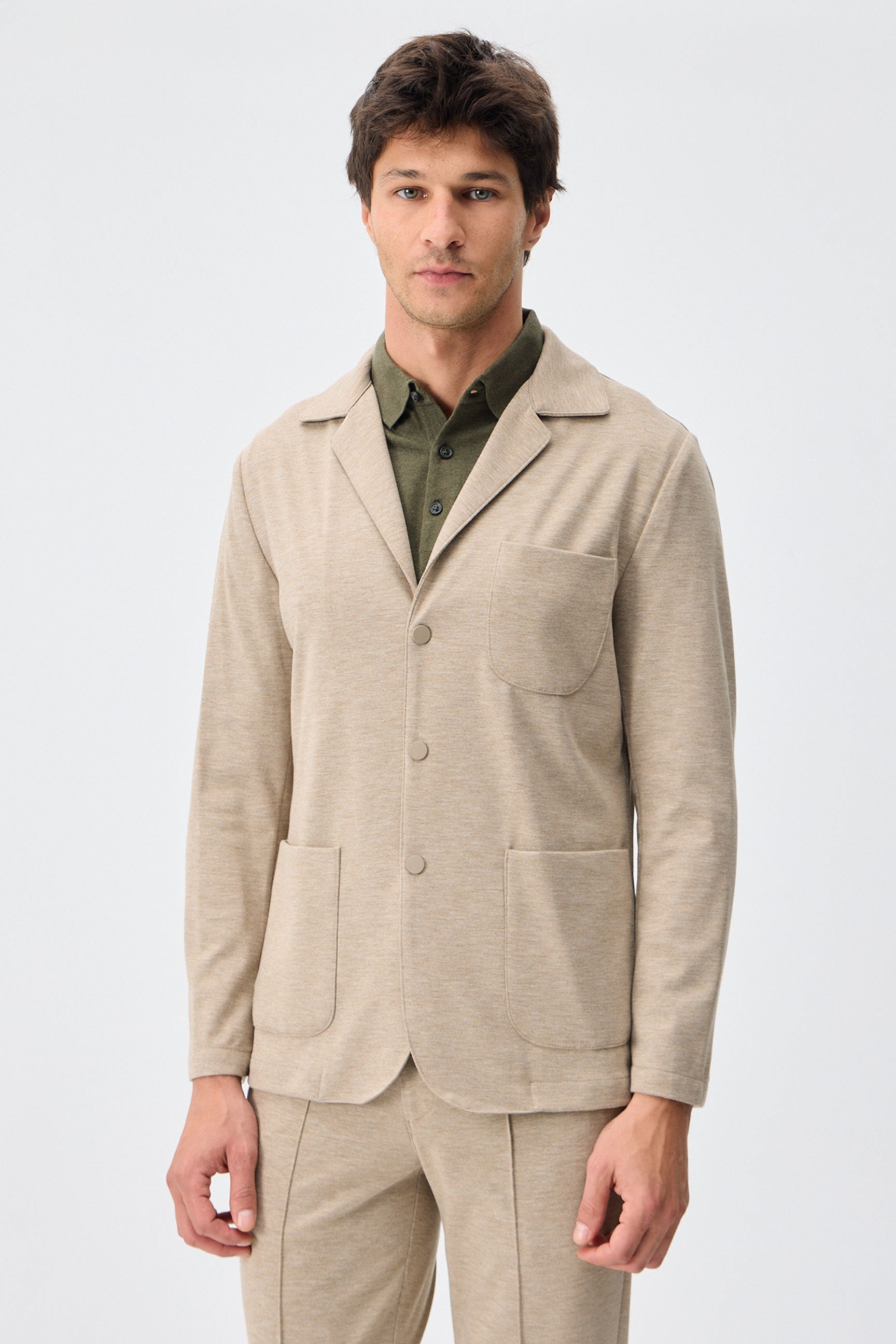 Men’s Beige Soft Jersey Blazer Smart Casual Jacket