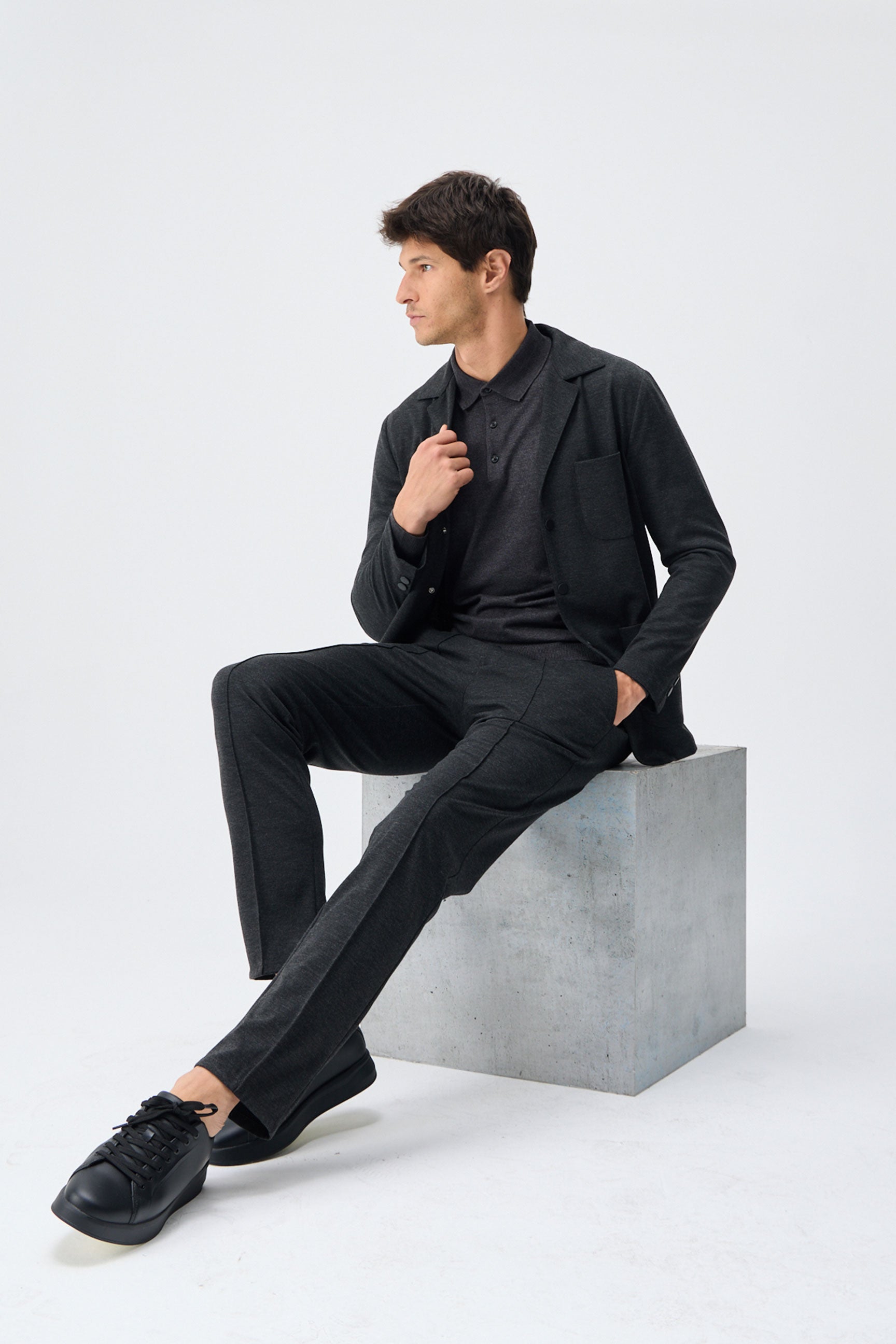 Men’s Charcoal Soft Jersey Blazer Smart Casual Jacket