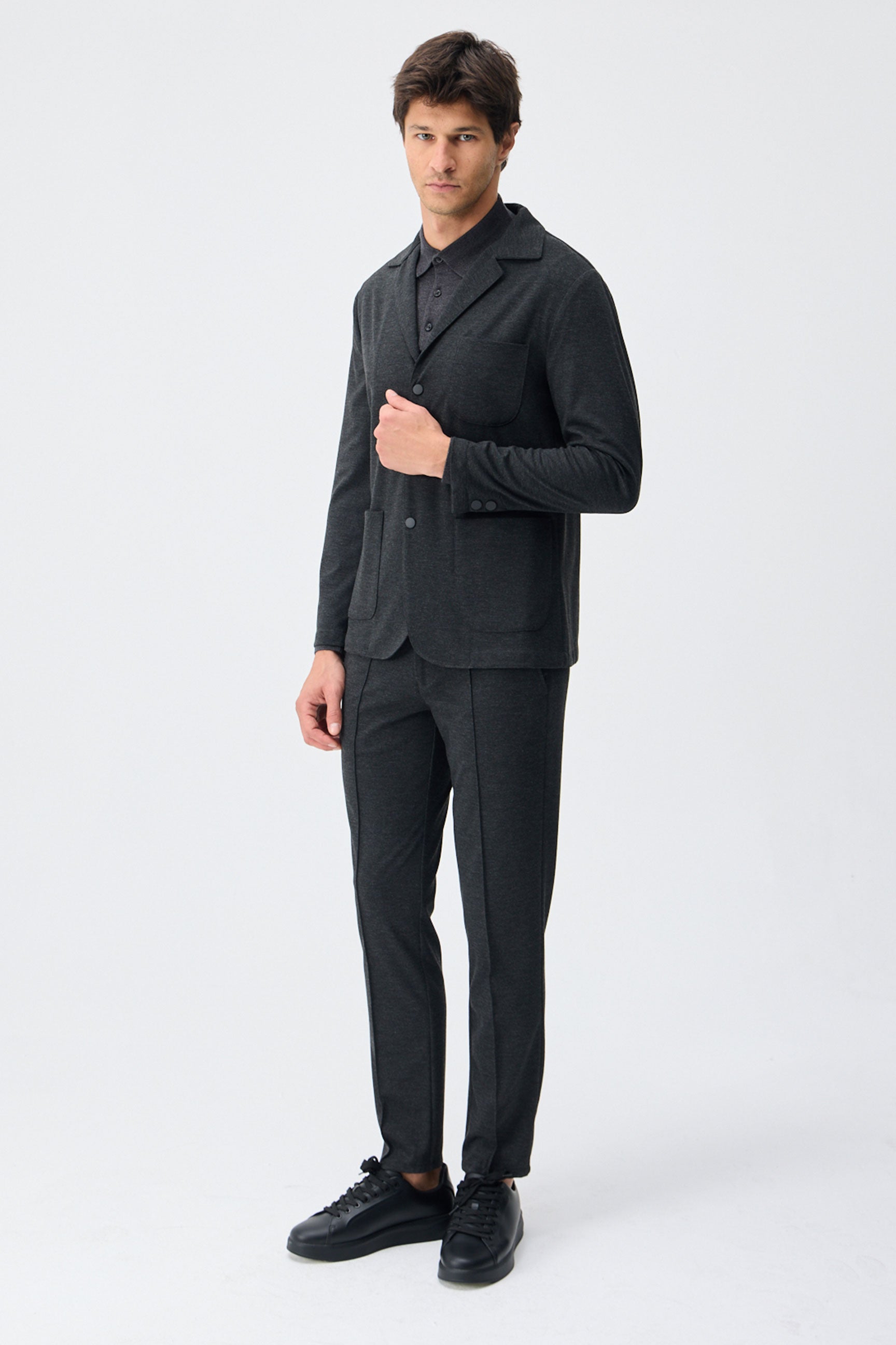 Men’s Charcoal Soft Jersey Blazer Smart Casual Jacket