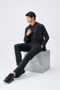 Men’s Charcoal Soft Jersey Smart Casual Suit Blazer Jacket & Trousers Set